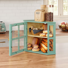 HLR Double Layer Bamboo Bread Box for Kitchen Counter, Large Capacity Bread Storage Bin with Acrylic Door, Green