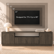 HLR Farmhouse 70" TV Stand for TVs up to 80", Entertainment Center with Storage Doors and Drawers, Gray