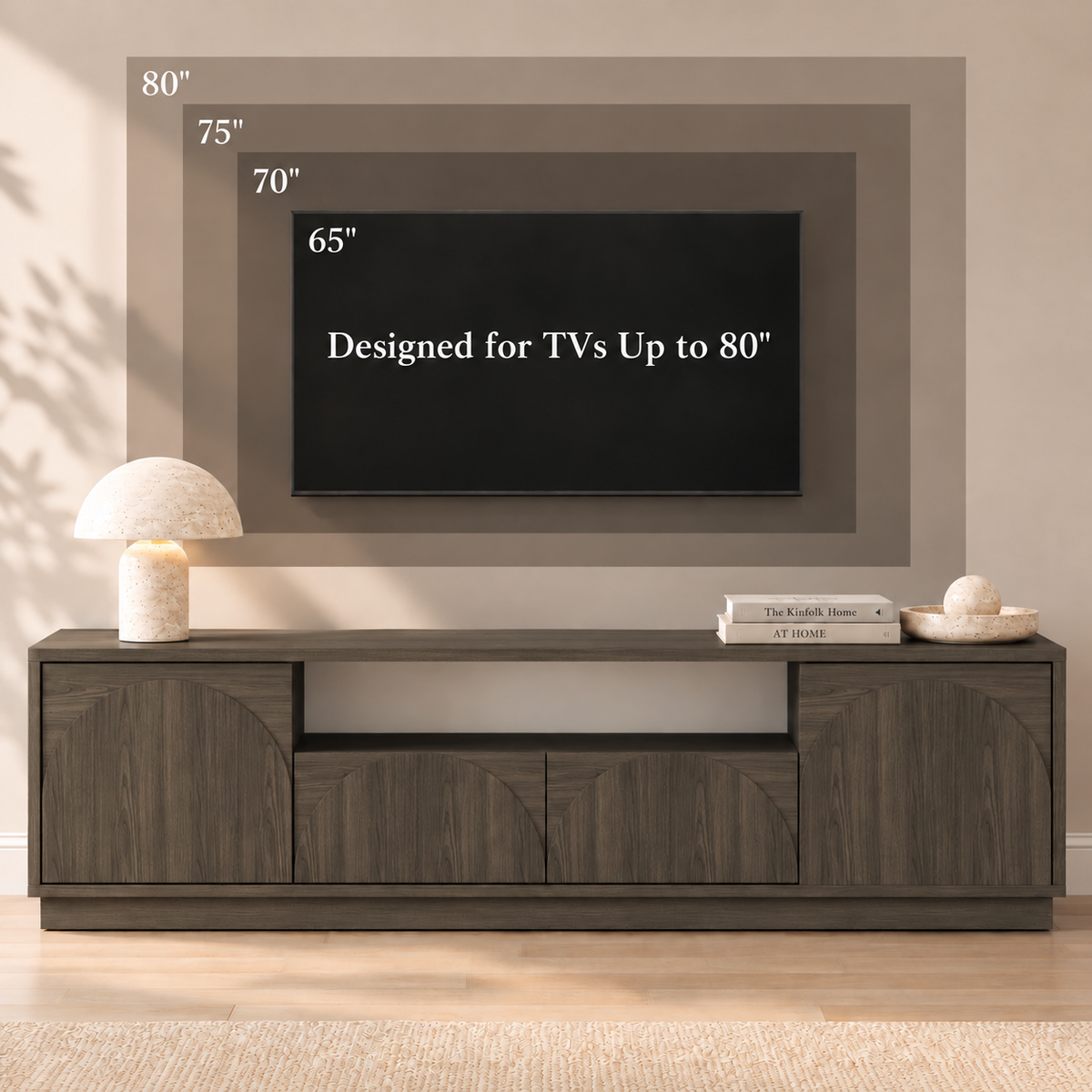 HLR Farmhouse 70" TV Stand for TVs up to 80", Entertainment Center with Storage Doors and Drawers, Gray