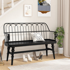 HLR Farmhouse Entryway Bench, Spindle Back Support Wood Dining Benches for Living Room, Mudroom, Black
