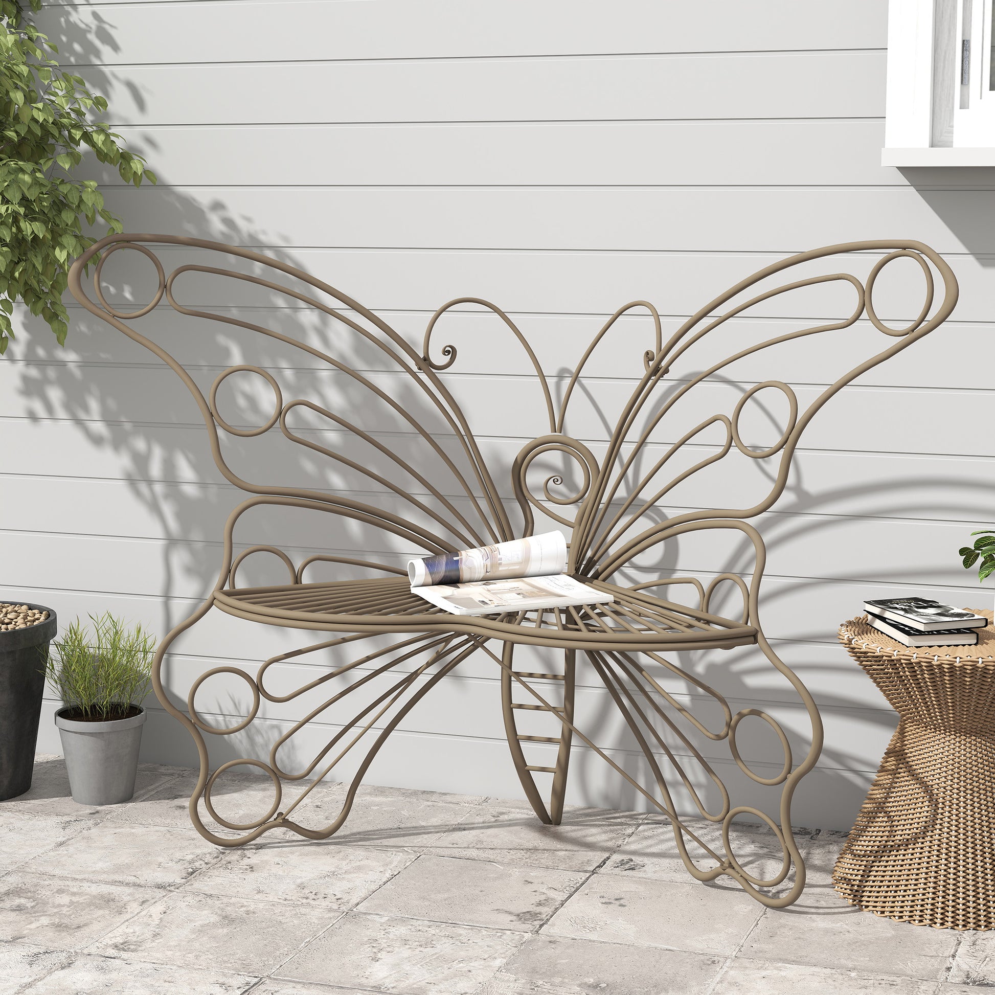 CBJCBJ 50" Weatherproof Outdoor Patio Bench，Metal Butterfly Design for Garden and Lawn Porch， Teak