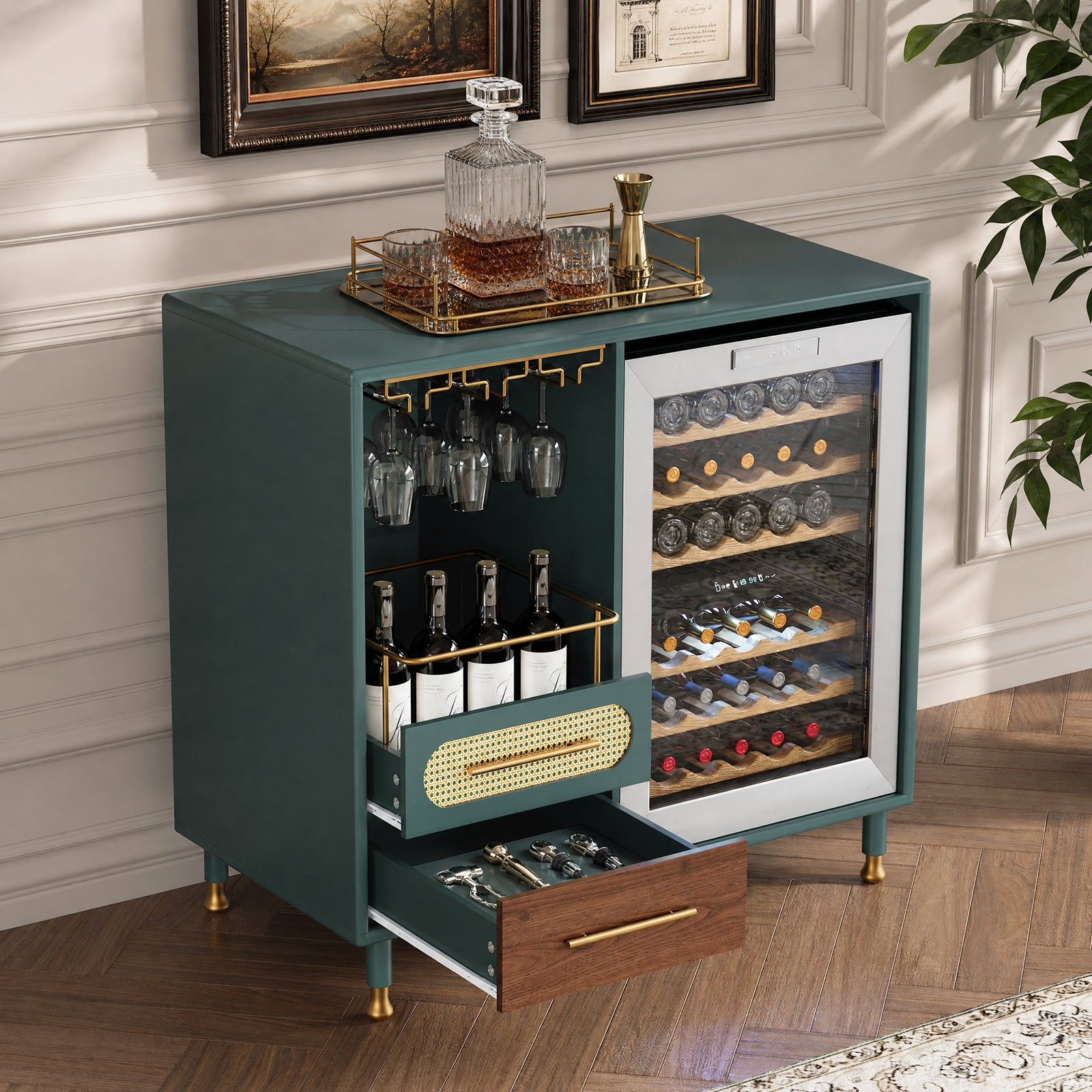 CBJCBJ Modern Wine Bar Cabinet with Ice Bar, Compact Coffee Bar for Dining Room(No Refrigerator Included),Green