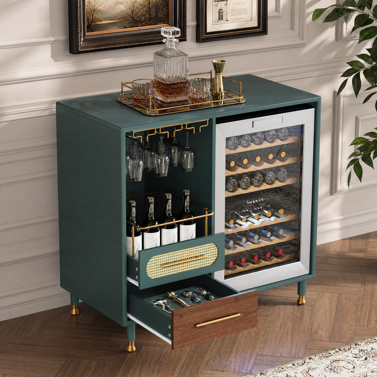 CBJCBJ Modern Wine Bar Cabinet with Ice Bar, Compact Coffee Bar for Dining Room(No Refrigerator Included),Green