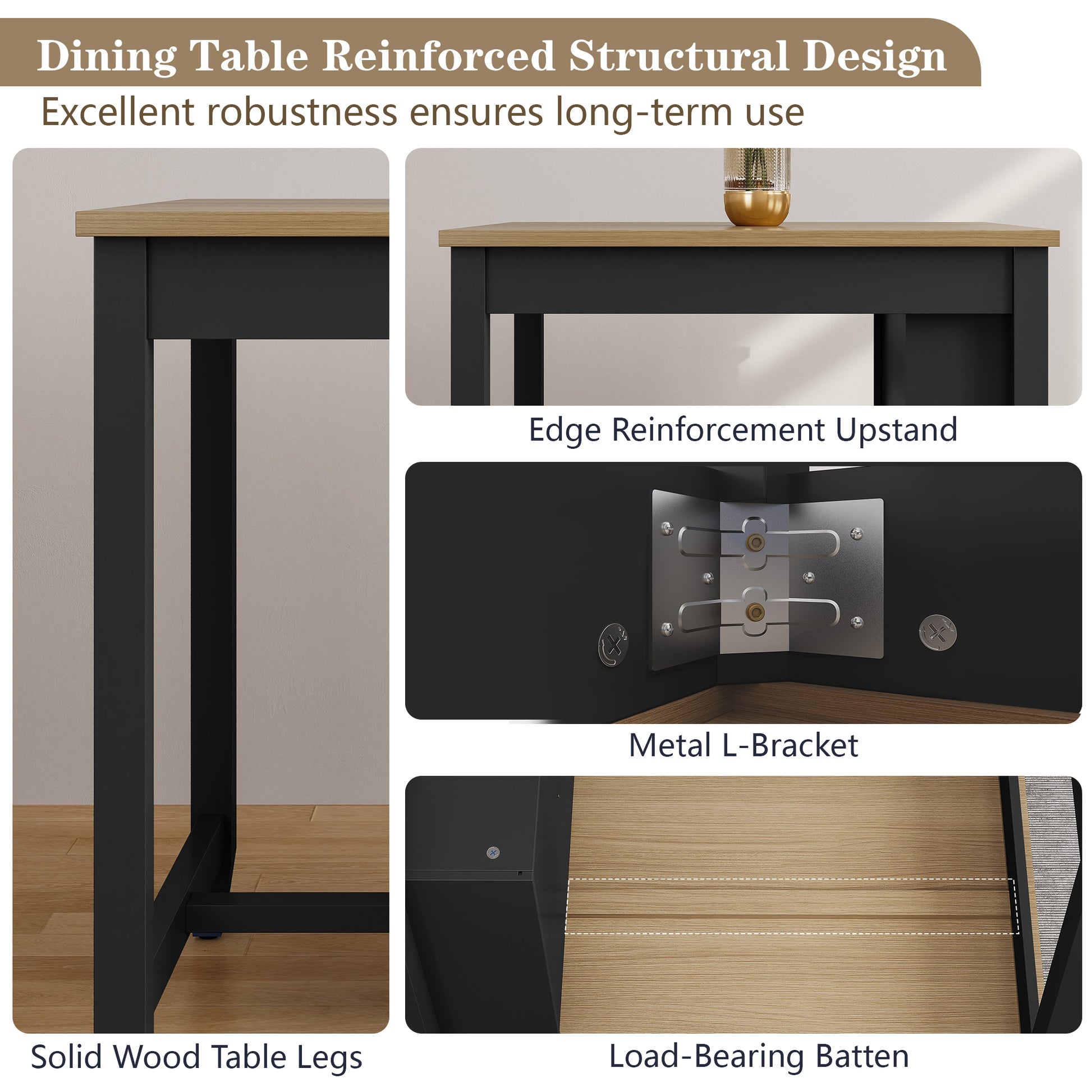 HLR Farmhouse Black Dining Table for 2 with Seasoning Rack, Kitchen Dining Room Table for Small Space(Apartment)