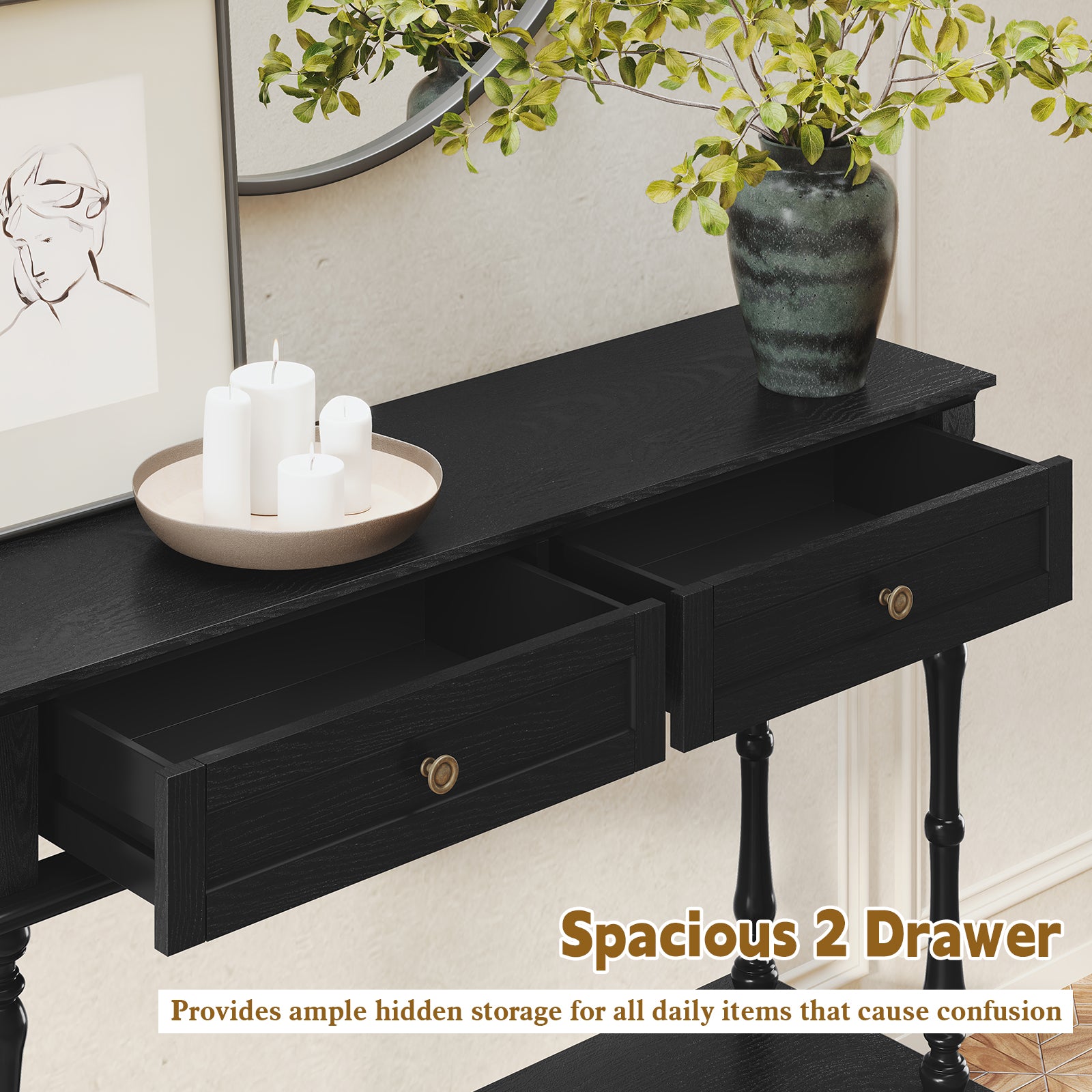 CBJCBJ40"Vintage Minimal Assembly Console Table with 2 Storage Drawers,Suitable for Living Room