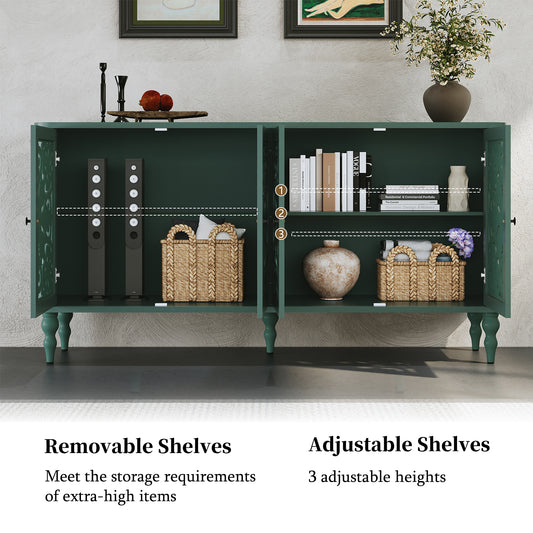 CBJCBJ 63" Retro Arc Carved Sideboard Buffet Cabinet, Wooden Credenza Storage for Dining Room, Green