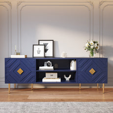 HLR Modern 70" TV Stand, for TVs up to 80", Living Room Entertainment Center with 4 Door Storage Cabinet, Blue