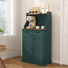 HLR Farmhouse Kitchen Pantry Cabinet with Microwave Stand, 54" Coffee Bar Storage Cabinet, Green