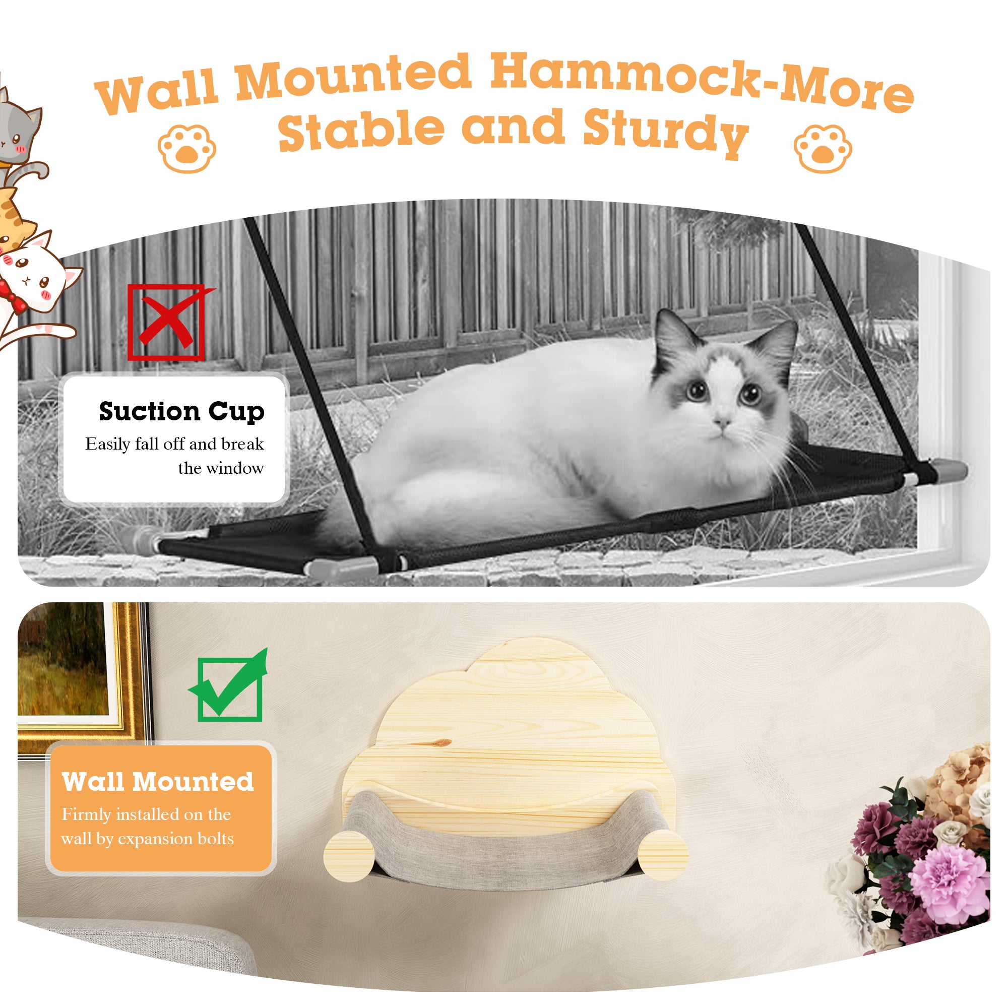 CBJCBJ Solid Wood Cat Wall Mounts Shelves Perches, Sleeping Playing Lounging Climbing Wall-mounted Cat Tree House for Cat