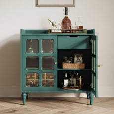 CBJCBJ Modern Wine Cabinet with Power Outlet and Glass Doors Sideboard Storage for Dining and Living Room,Green