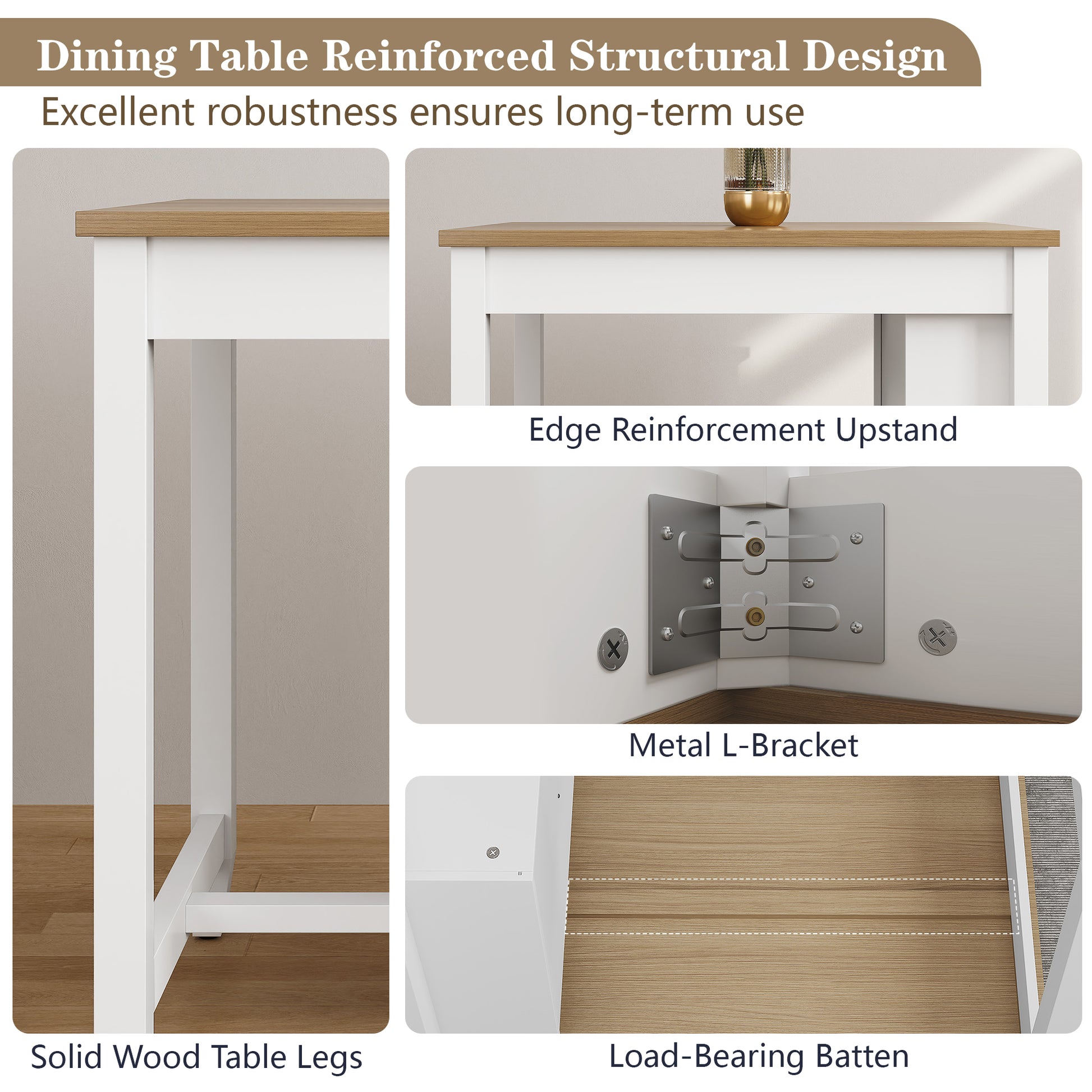 HLR Farmhouse Dining Table Set for 2, Small Kitchen Table Chairs Set of 2 with Tufted for Apartment, White