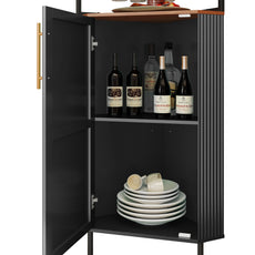 CBJCBJ Corner Coffee Bar Cabinet with LED Strip, Modern Wine Bar Cabinet with Cup Rack, for Dining Room
