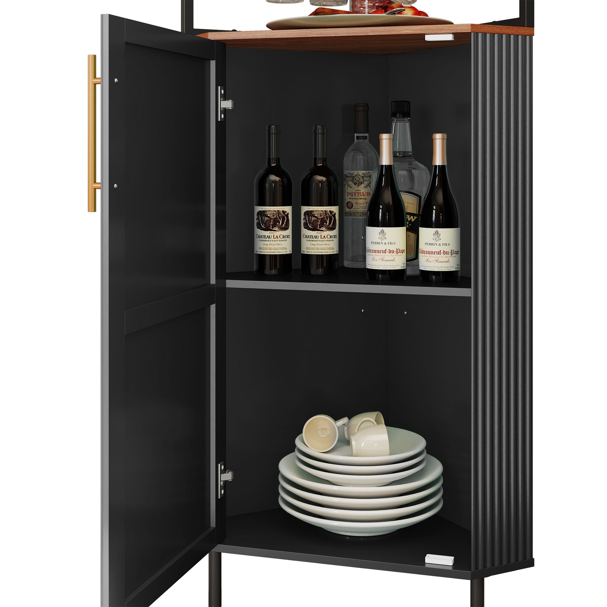 CBJCBJ Corner Coffee Bar Cabinet with LED Strip, Modern Wine Bar Cabinet with Cup Rack, for Dining Room