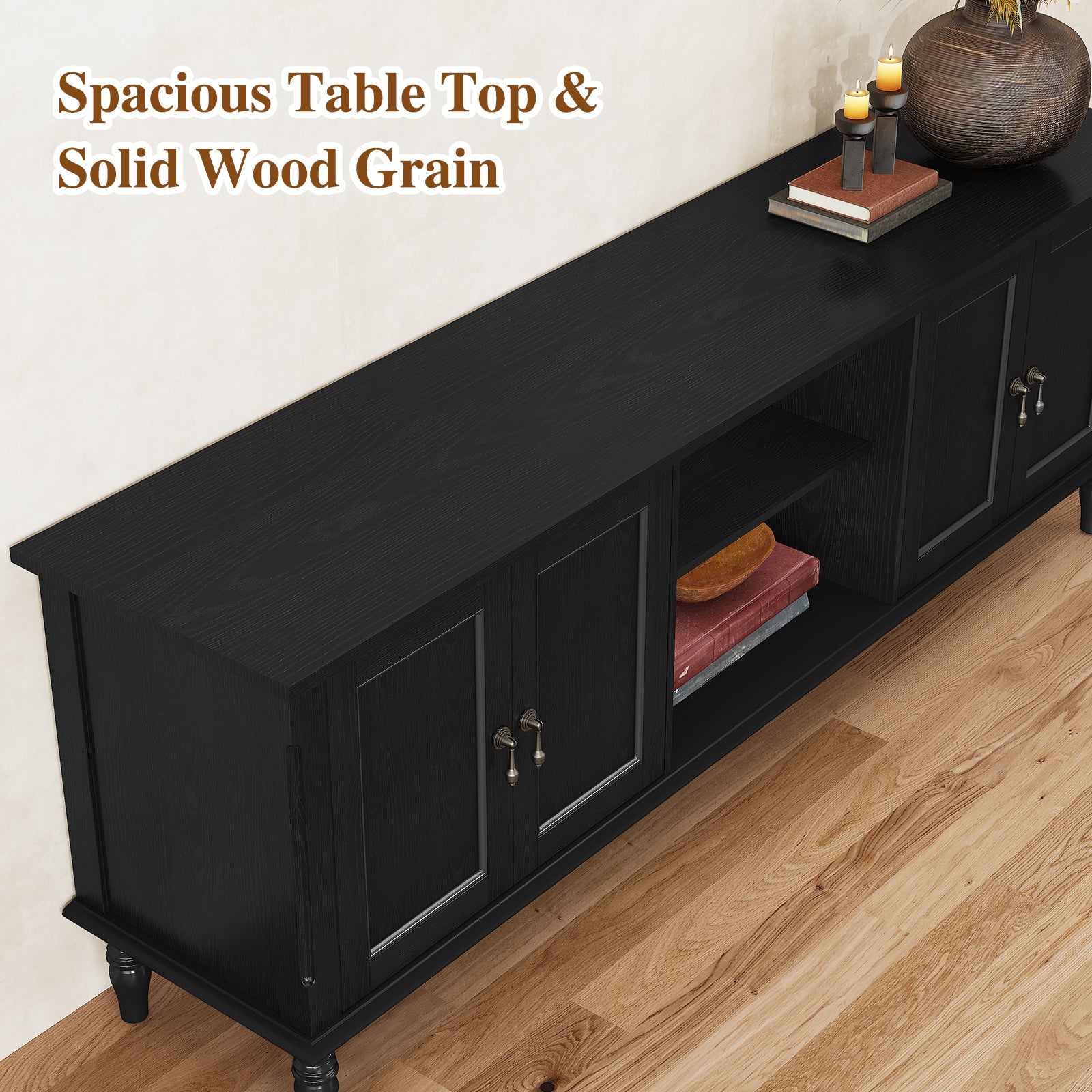HLR 67" TV Stand, for TVs up to 75", Mid-Century Wood Entertainment Center for Living Room, Black