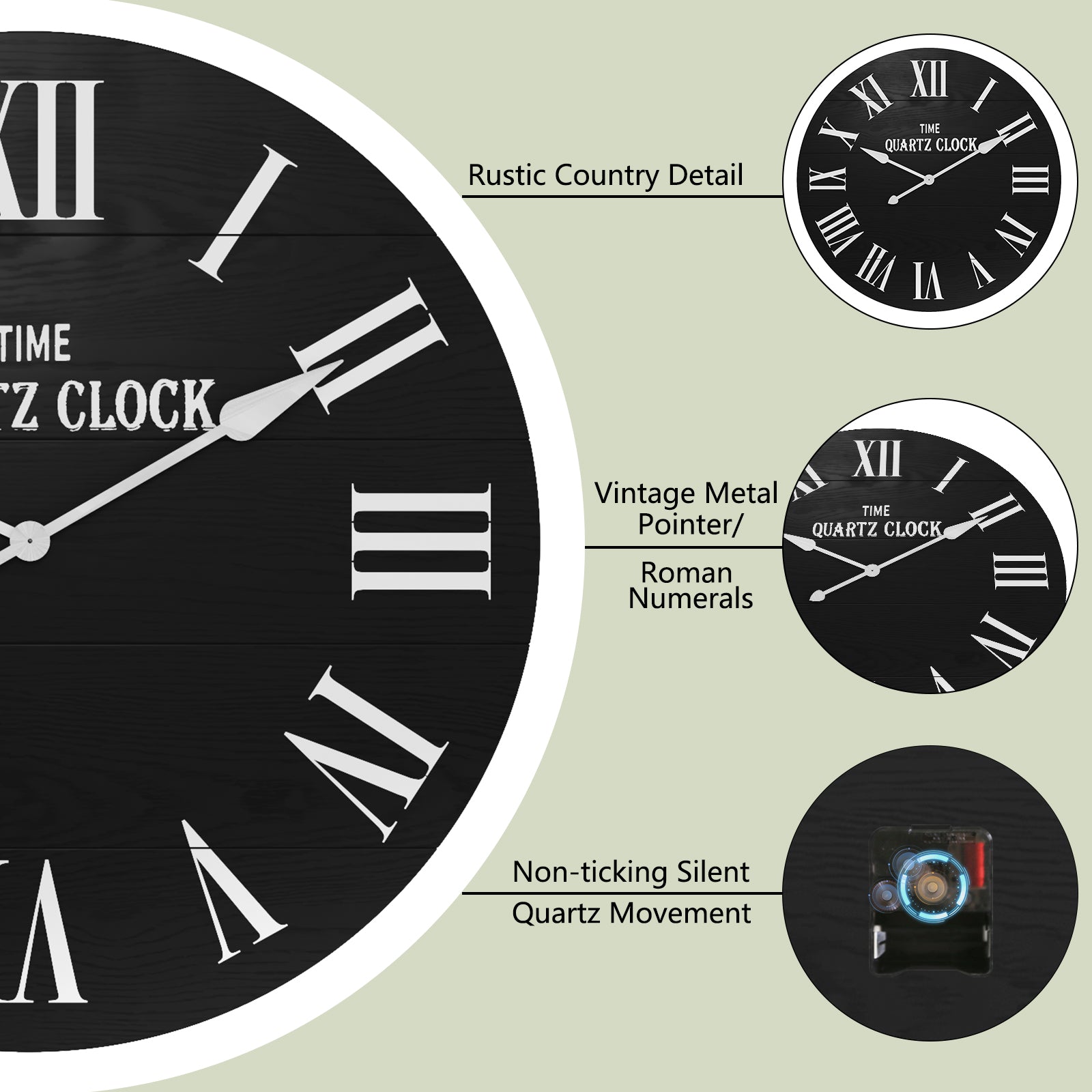 CBJCBJ 35.5” Farmhouse Large Shiplap Round Wall Clock with Roman Numeral for Living Room Decor