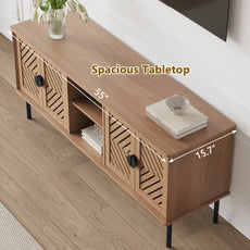 HLR Mid Century Modern 55" TV Stand for 65 Inch TV, Entertainment Center with Storage, Walnut