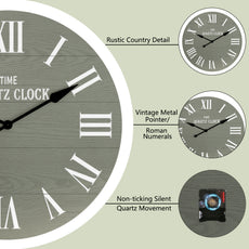 HLR 35.5” Farmhouse Large Shiplap Round Wall Clock with Roman Numeral for Living Room Decor, Green