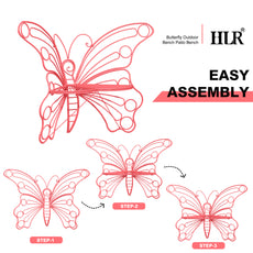 HLR Outdoor Bench with Butterfly Inspired Pattern, 50'' Metal Frame Patio Garden Chair Cast Iron, Pink