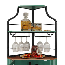 CBJCBJ Corner Coffee Bar Cabinet with LED Strip, Modern Wine Bar Cabinet with Cup Rack, for Dining Room
