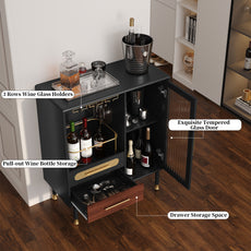CBJCBJ Modern Coffee Bar Cabinet with Storage, Wine Cabinet with Glass Racks, Sideboard for Living Room,Black