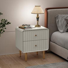 CBJCBJ Modern Bedroom Nightstand Set of 2, 20-Inch Wood Bedside Table with 2 Drawers and Gold Handles