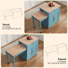 CBJCBJ Modern Extendable Kitchen Islands on Wheels with Power Outlet, Dining Table Cart with 2 Doors Storage, Blue