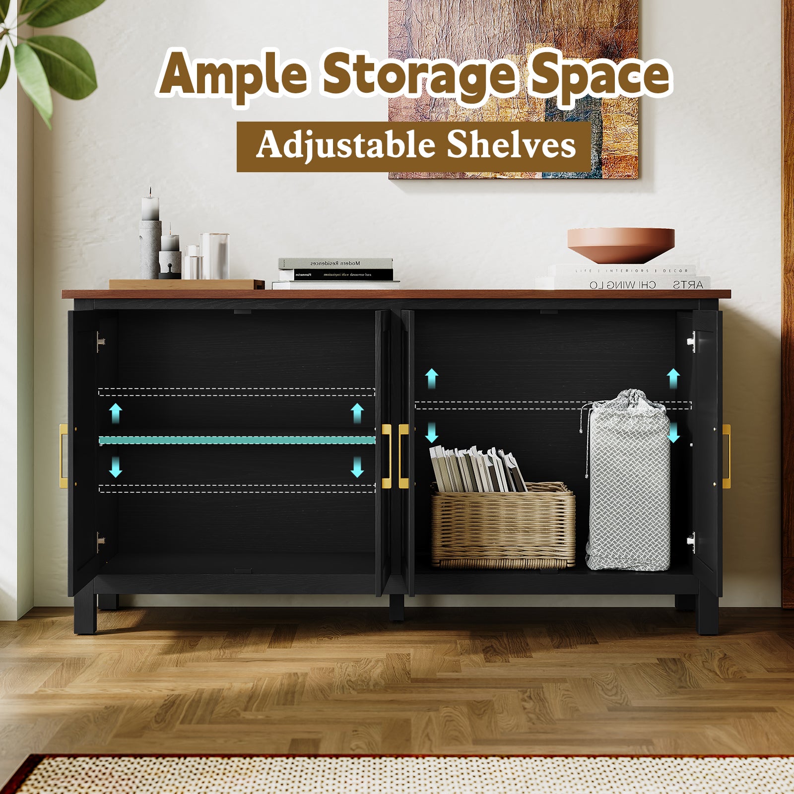 HLR® Large Sideboard Buffet Cabinet with Storage, 59.4" Modern Coffee Bar Cabinet for Dining Room