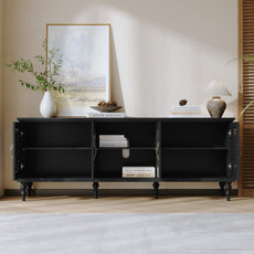 HLR Retro 67" TV Stand, for TVs up to 75", Living Room Entertainment Center with Carved Storage Cabinet, Black