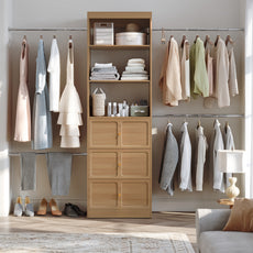 HLR Open Wardrobe Closet System with Adjustable Hanging Rods, Storage Cabinet with Drawers and Shelves,Brown