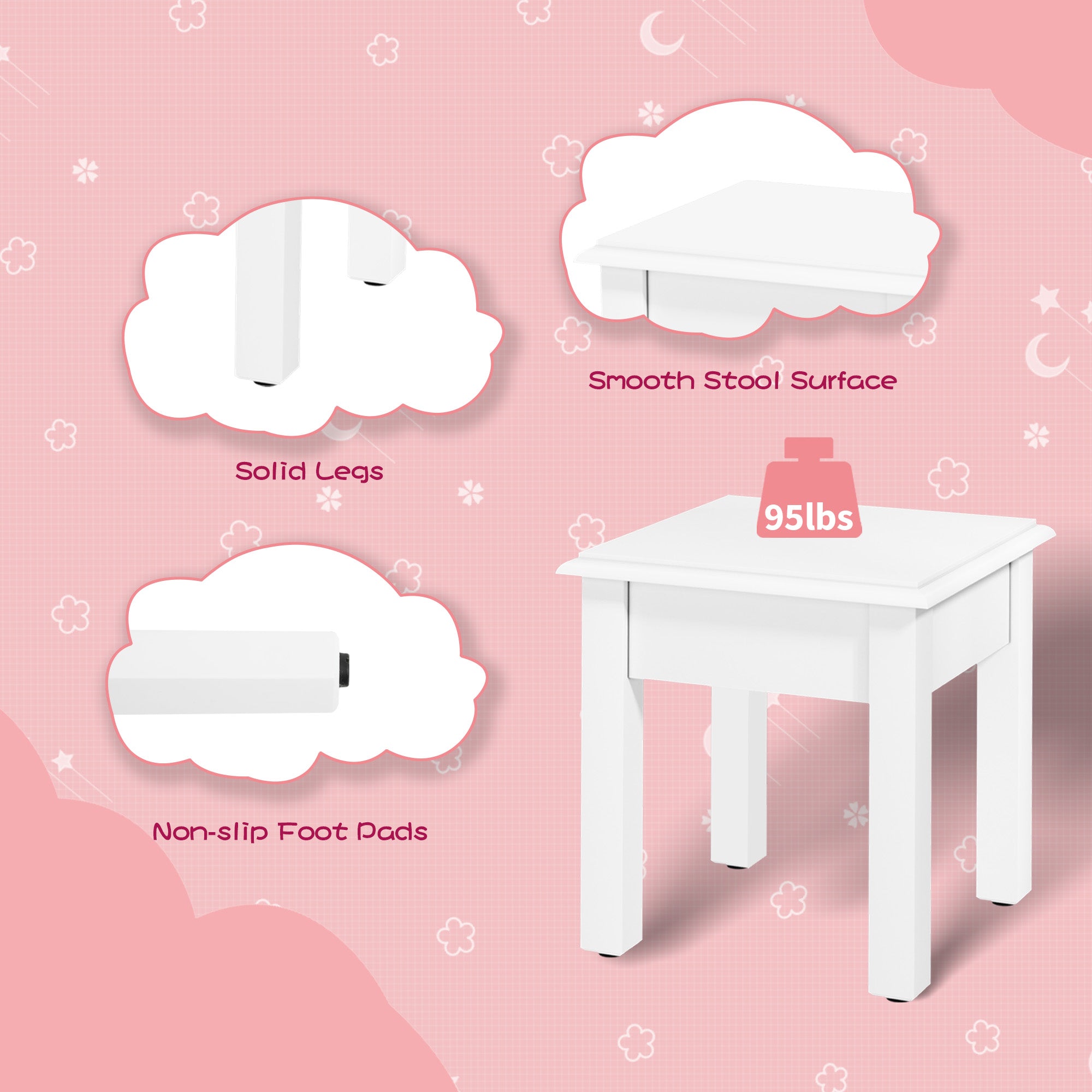CBJCBJ Kids Vanity Set with Mirror and Stool（Detachable Top）, Wooden 2 in 1 Princess Makeup Desk Dressing Table,White
