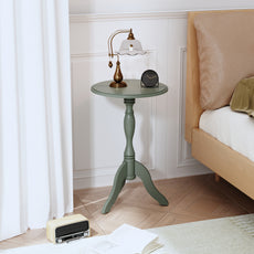 HLR Round Small End Table, Wooden Pedestal Side Coffee Tables, Vintage Accent Nightstand for Living Room, Bedroom, Entryway (2, Green)