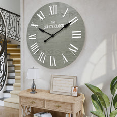 CBJCBJ 35.5” Farmhouse Large Shiplap Round Wall Clock with Roman Numeral for Living Room Decor,Green