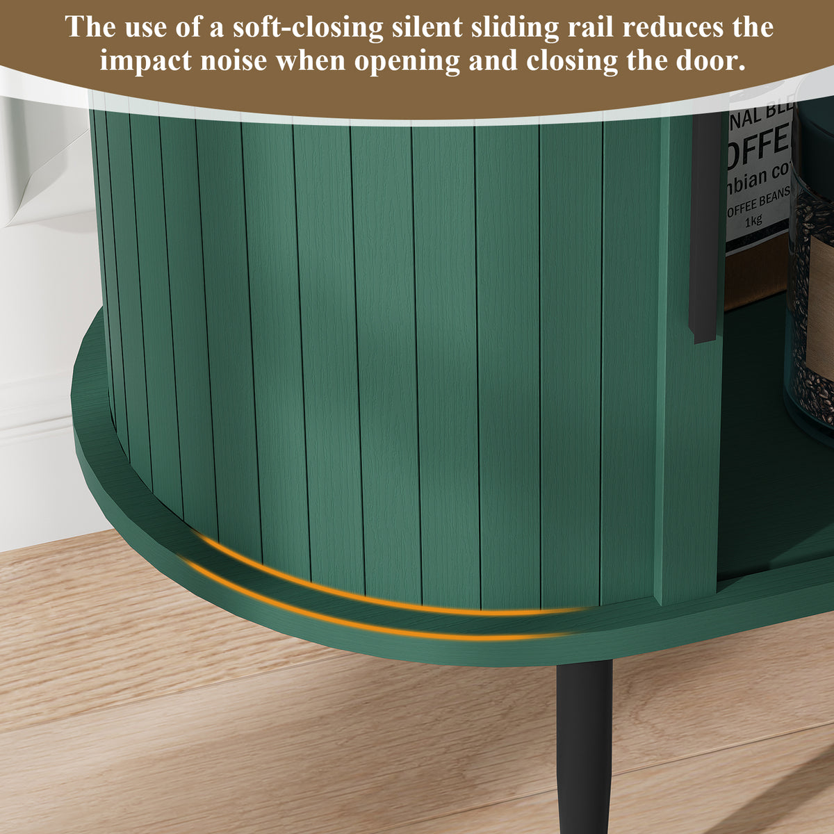 HLR 63" Green TV Stand for 75" TV, Wood Entertainment Center with 2 Sliding Tambour Doors Storage, Mid-Century