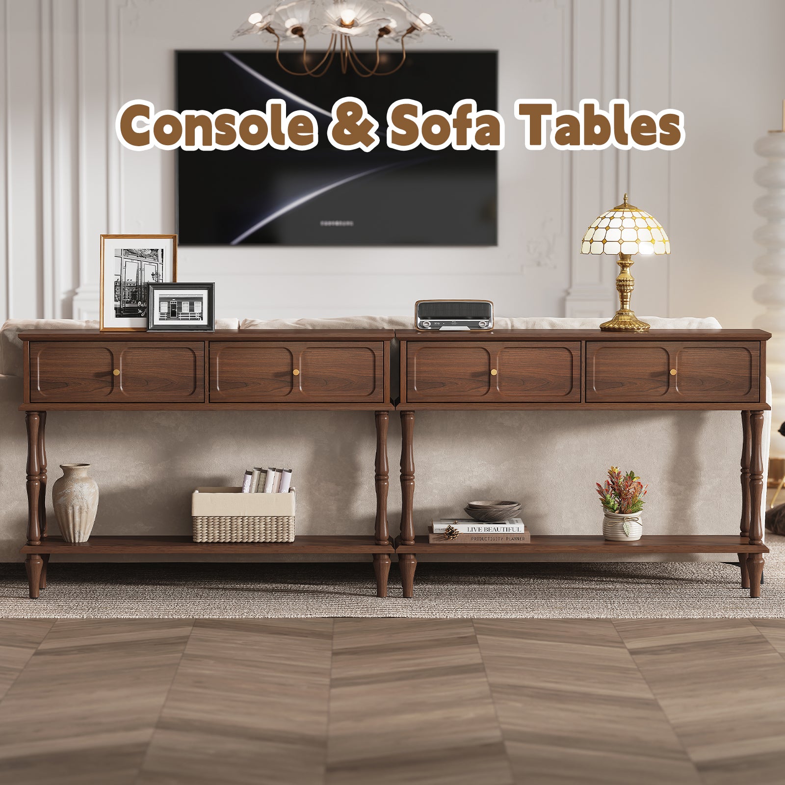 CBJCBJ 47" Mid-Century Console Tables, Entryway Table with Storage for Living Room, Hallway, Brown
