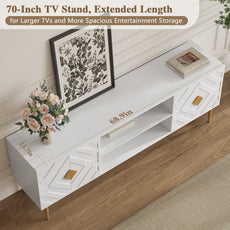 HLR Modern 70" TV Stand, for TVs up to 80", Living Room Entertainment Center with 4 Door Storage Cabinet, White