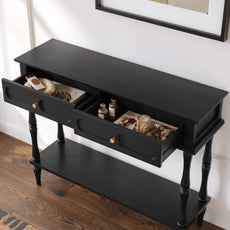 CBJCBJ Minimal Assembly Console Table, Entryway Table with 2 Drawers and Open Shelf, for Living Room, Black