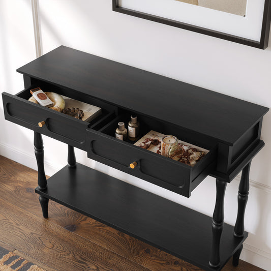 CBJCBJ Minimal Assembly Console Table, Entryway Table with 2 Drawers and Open Shelf, for Living Room, Black