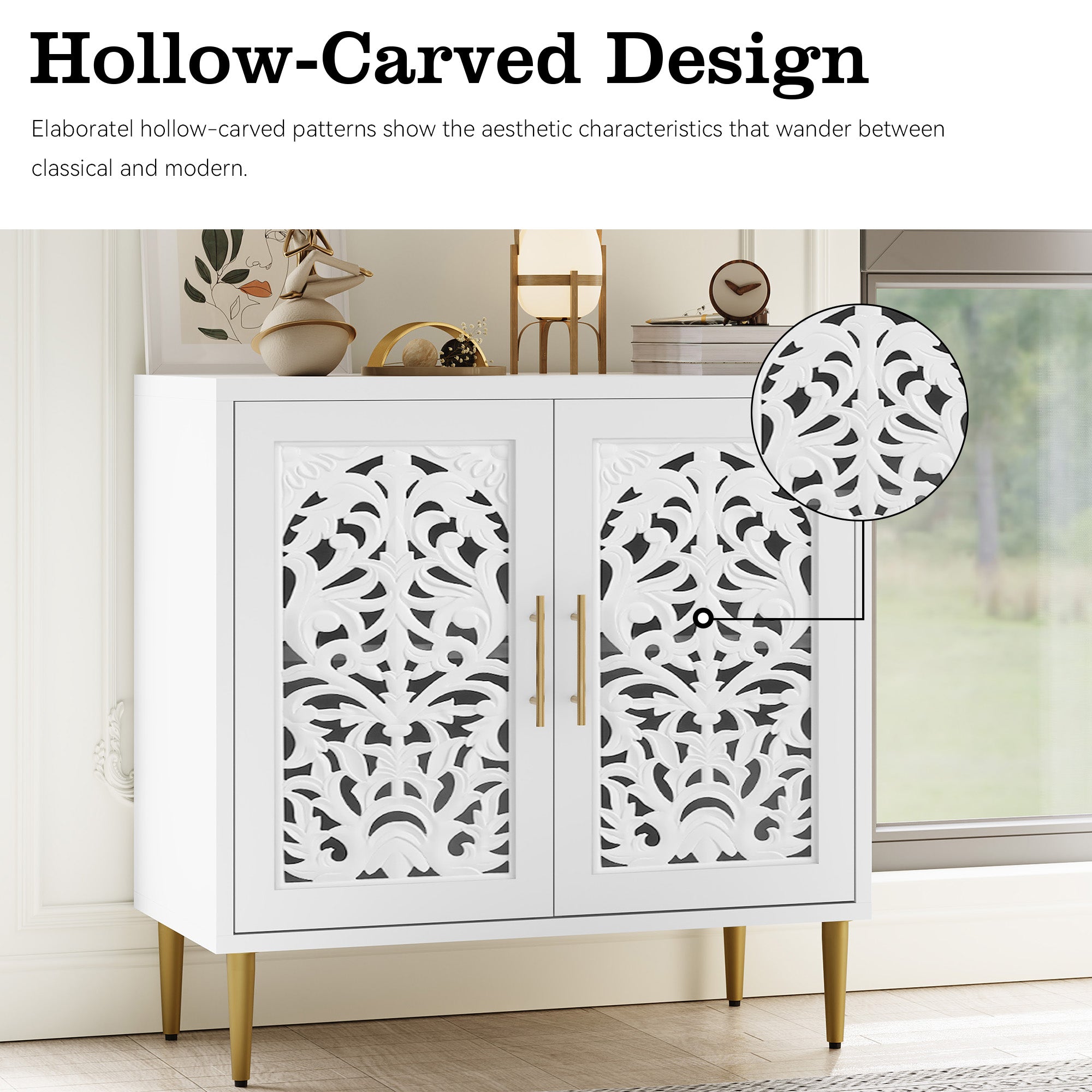 HLR 31.4" Accent Cabinet, 2 Doors Sideboards and Buffets Cabinet with Storage for Living Room, White