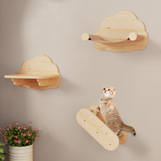 CBJCBJ Solid Wood Cat Wall Mounts Shelves Perches Set, Sleeping Playing Lounging Climbing Wall-mounted Cat Tree House for Multiple Cats, 3-Piece