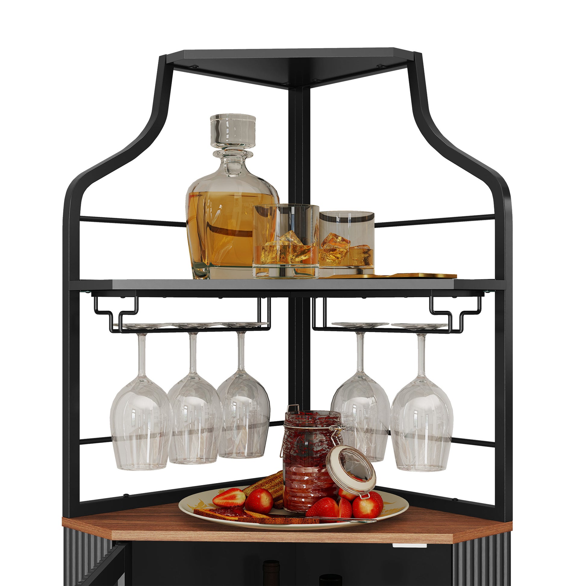 CBJCBJ Corner Coffee Bar Cabinet with LED Strip, Modern Wine Bar Cabinet with Cup Rack, for Dining Room