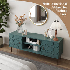 CBJCBJ Entertainment Center Console with 4 Doors and 2 Open Shelves for TV up to 75+ Inch, Green