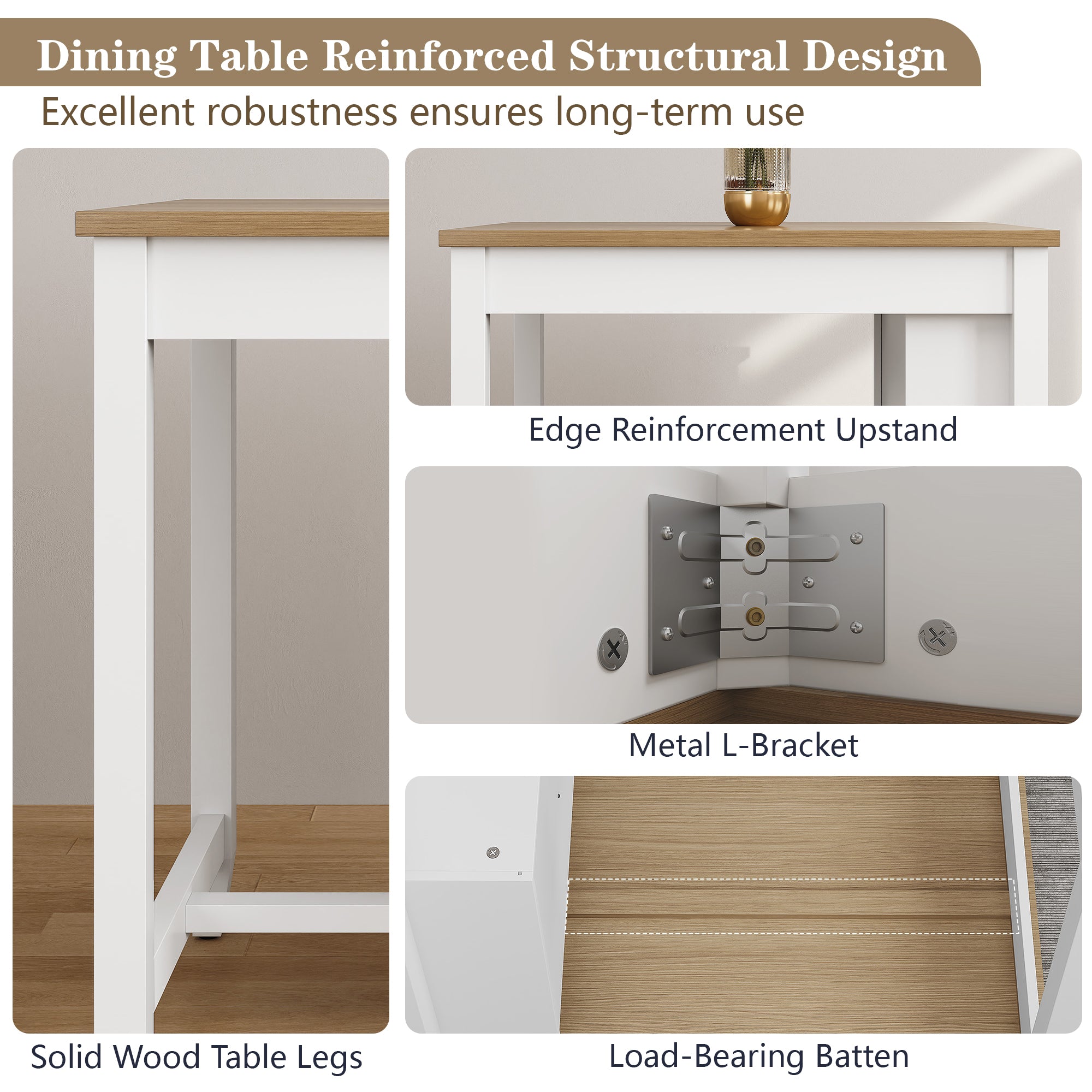 HLR Farmhouse White Dining Table for 2 with Seasoning Rack, Kitchen Dining Room Table for Small Space(Apartment)