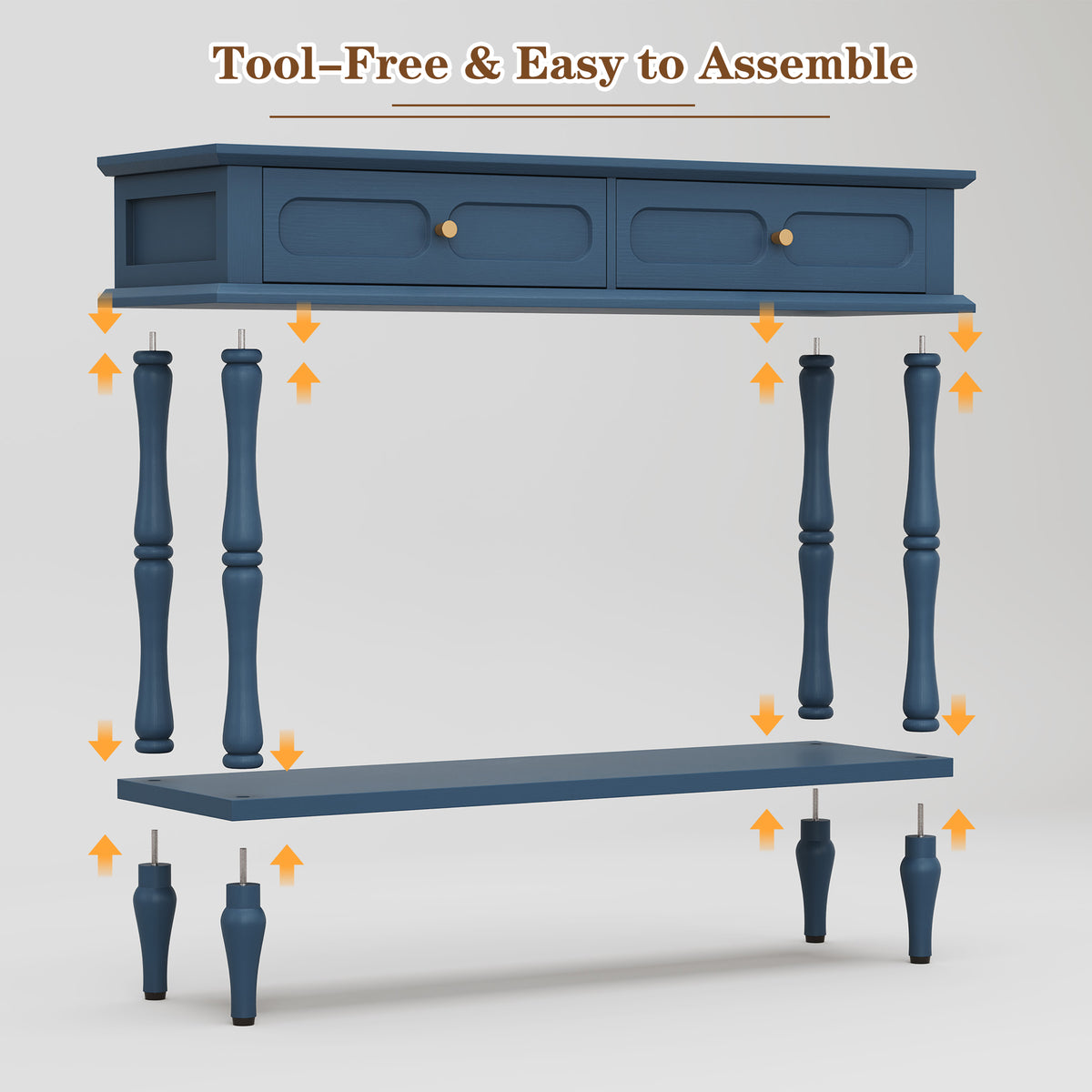HLR 41" Mid Century Console Tables, Entryway Tables with 2 Drawers, 10 Mins Assembly, Blue