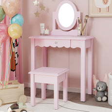 CBJCBJ Kids Vanity Set with Mirror and Stool（Detachable Top）, Wooden 2 in 1 Princess Makeup Desk Dressing Table