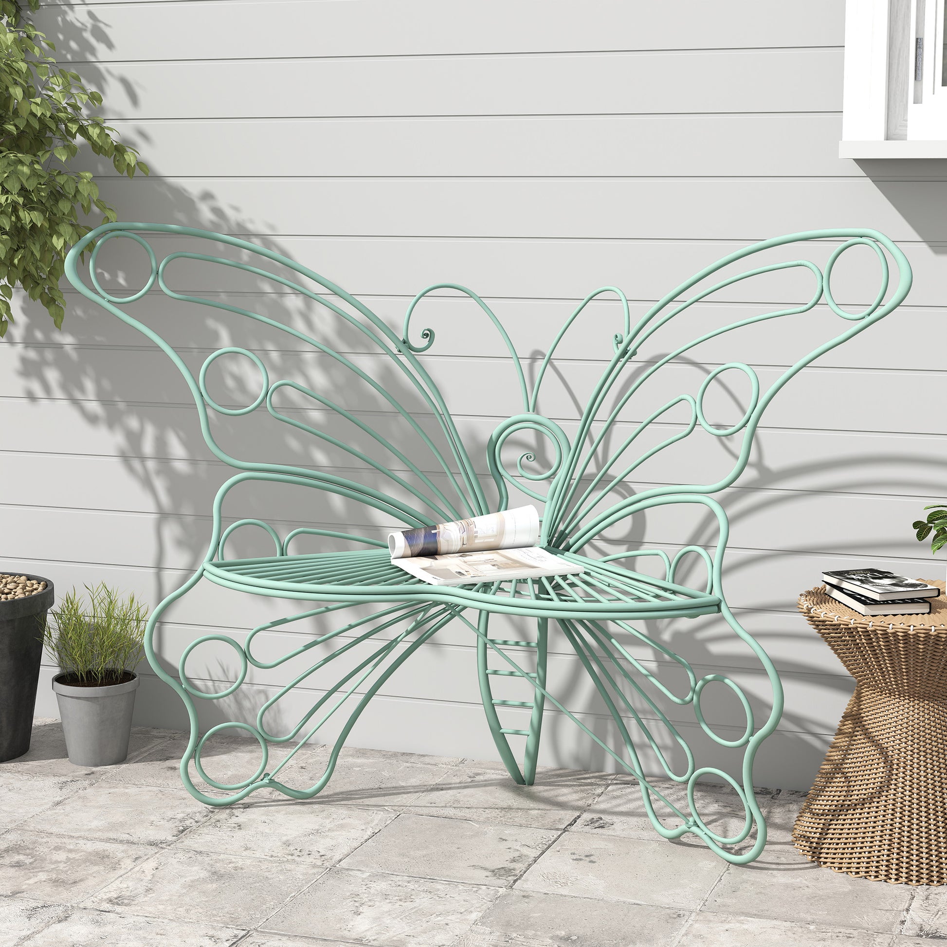 CBJCBJ 50" Weatherproof Outdoor Patio Bench，Metal Butterfly Design for Garden and Lawn Porch， Green