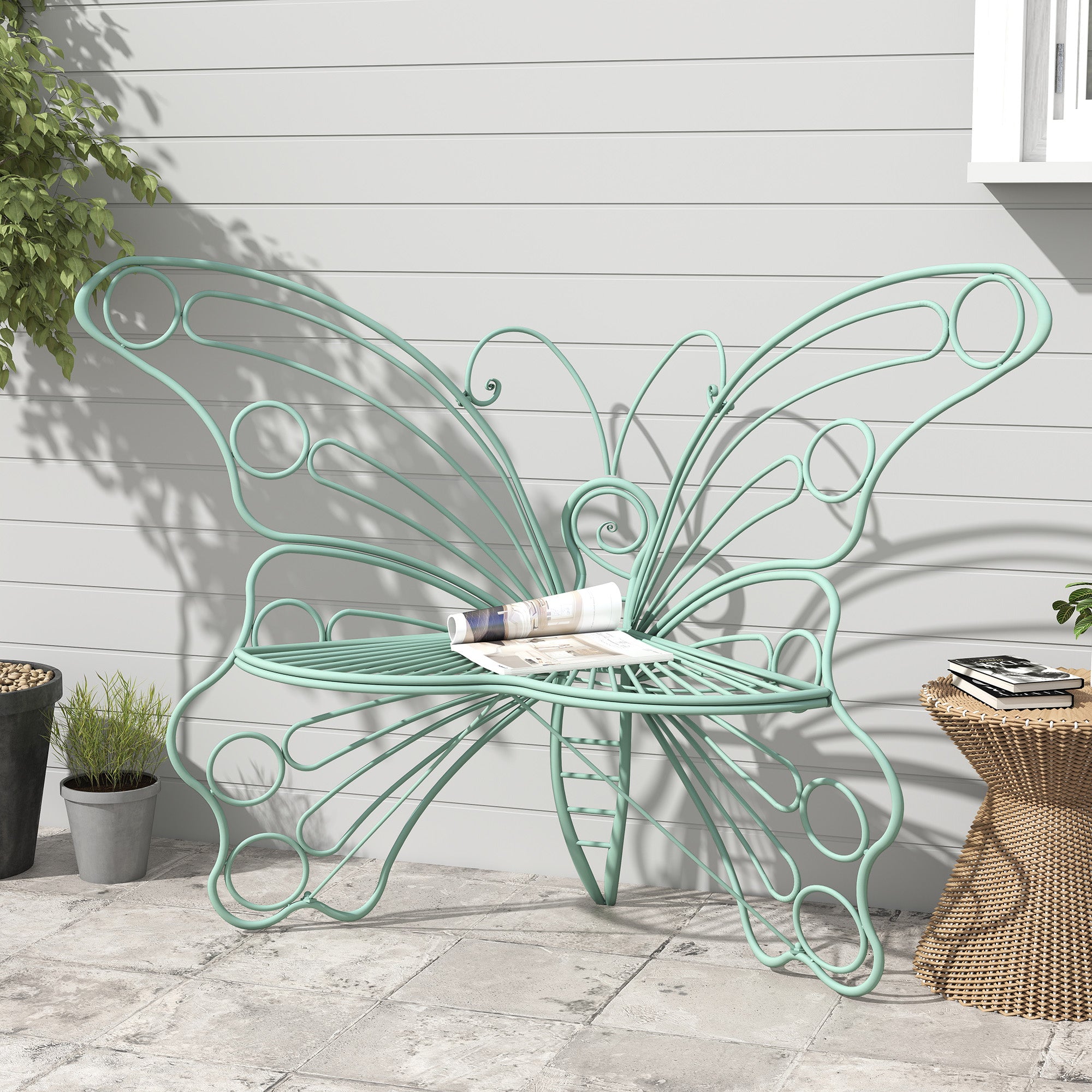 CBJCBJ 50" Weatherproof Outdoor Patio Bench，Metal Butterfly Design for Garden and Lawn Porch， Green