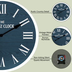 CBJCBJ 35.5” Farmhouse Large Shiplap Round Wall Clock with Roman Numeral for Living Room Decor