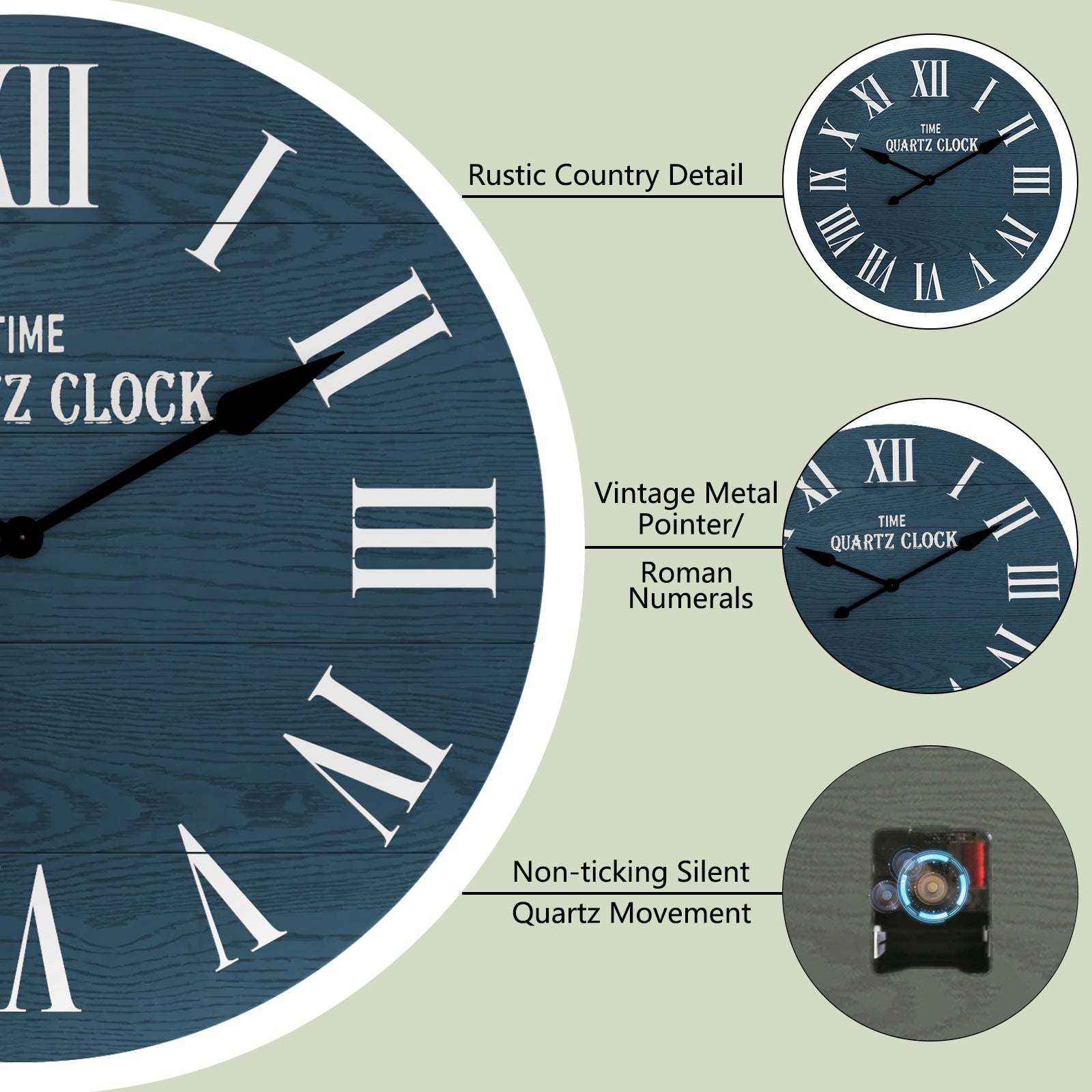 CBJCBJ 35.5” Farmhouse Large Shiplap Round Wall Clock with Roman Numeral for Living Room Decor