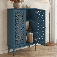 HLR Buffet Cabinet with Storage Accent Sideboard, Modern Hollow 2 Doors Credenza for Dining Room, Blue