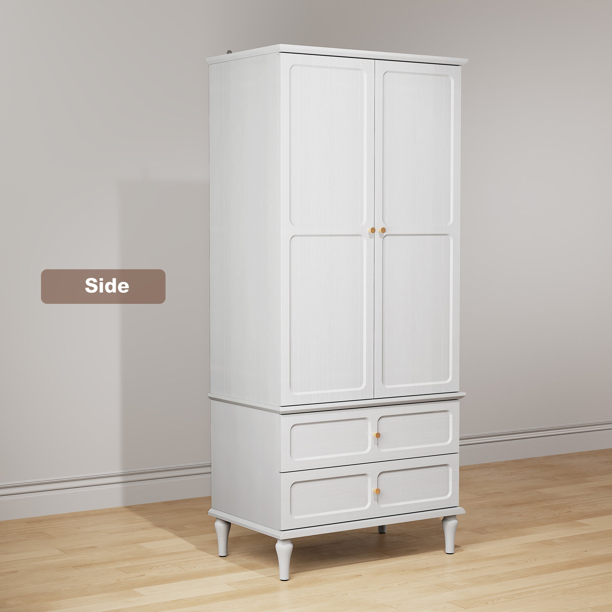 HLR 71" Tall Modern Wood Armoire Wardrobe Closet, Freestanding Cabinet with Hanging Rod for Bedroom, White